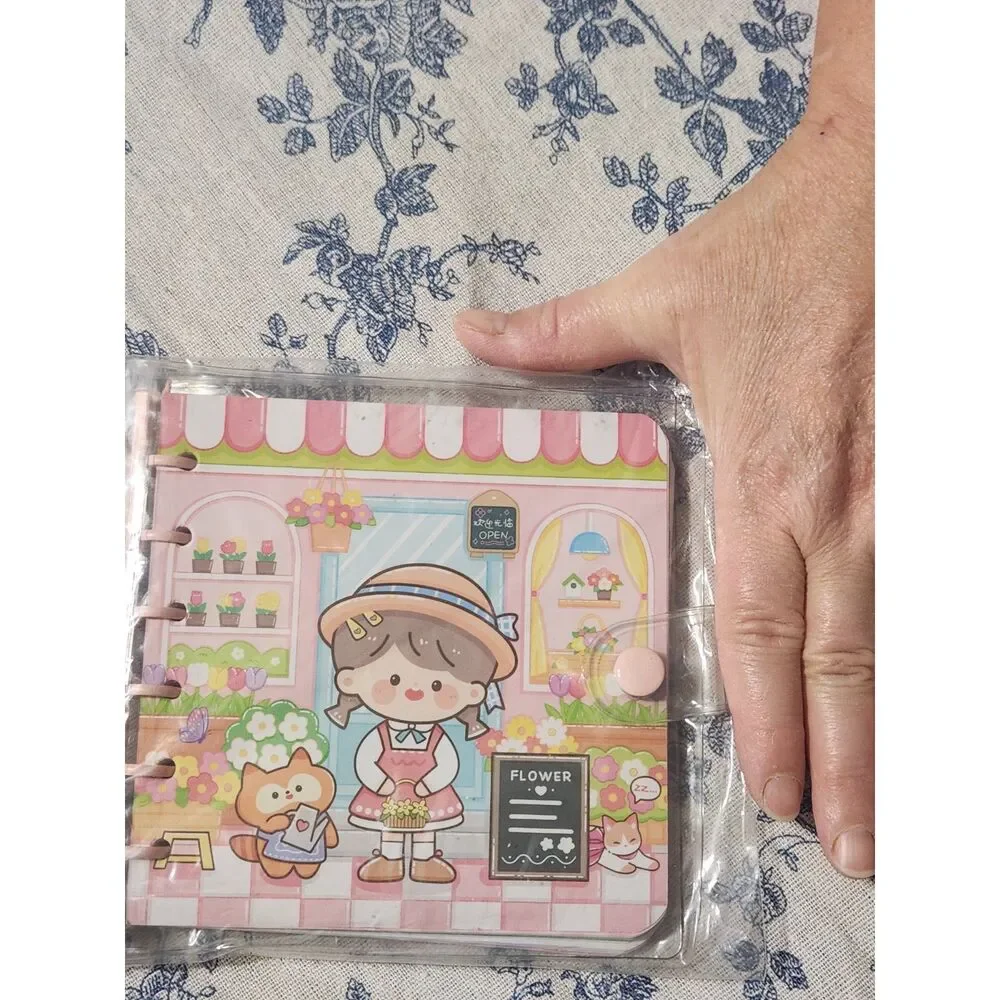 Mini Notebook Kawaii Girl Character Pink Flower Shop Journal A7